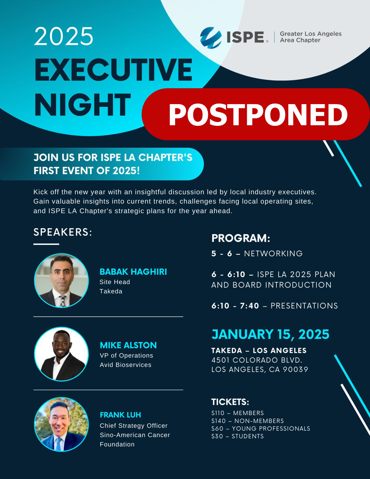 POSTPONED: Executive Night 2025 @ Takeda - Glendale